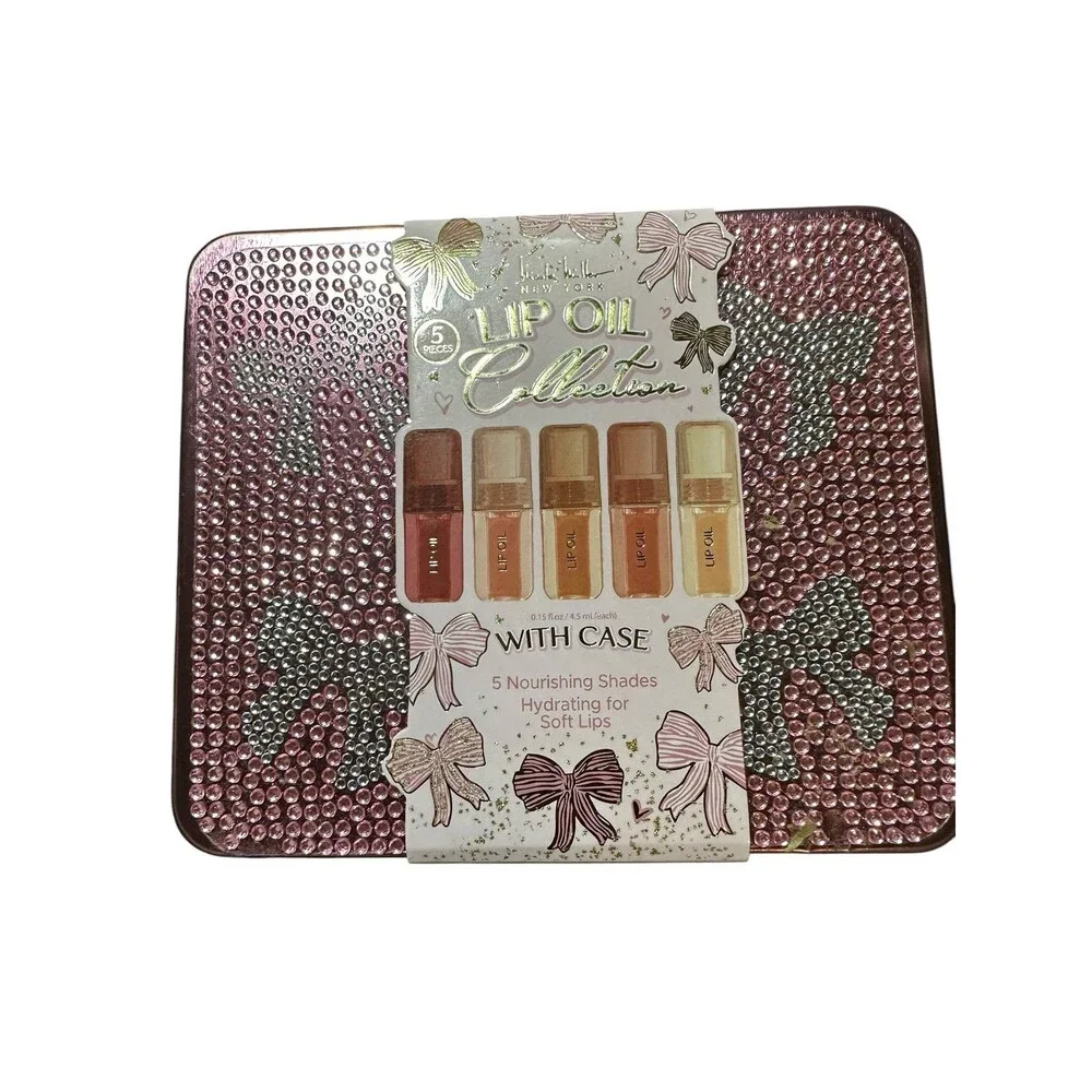 Nicole miller lip oil set with bling pink bow case NWT Sealed